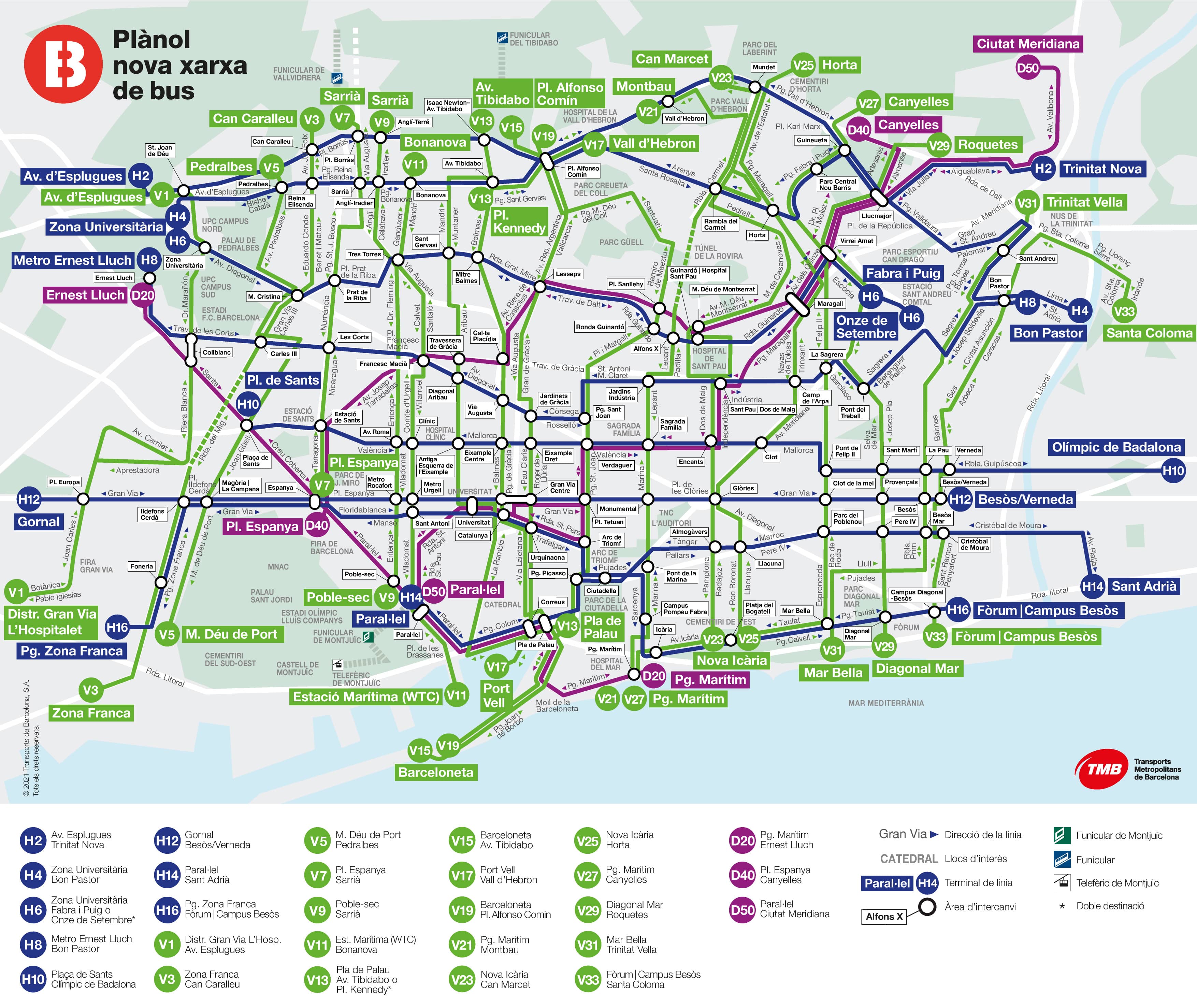 mapa de bus barcelona Mapa bus Barcelona | Plano 2020 bus | Transports Metropolitans de 